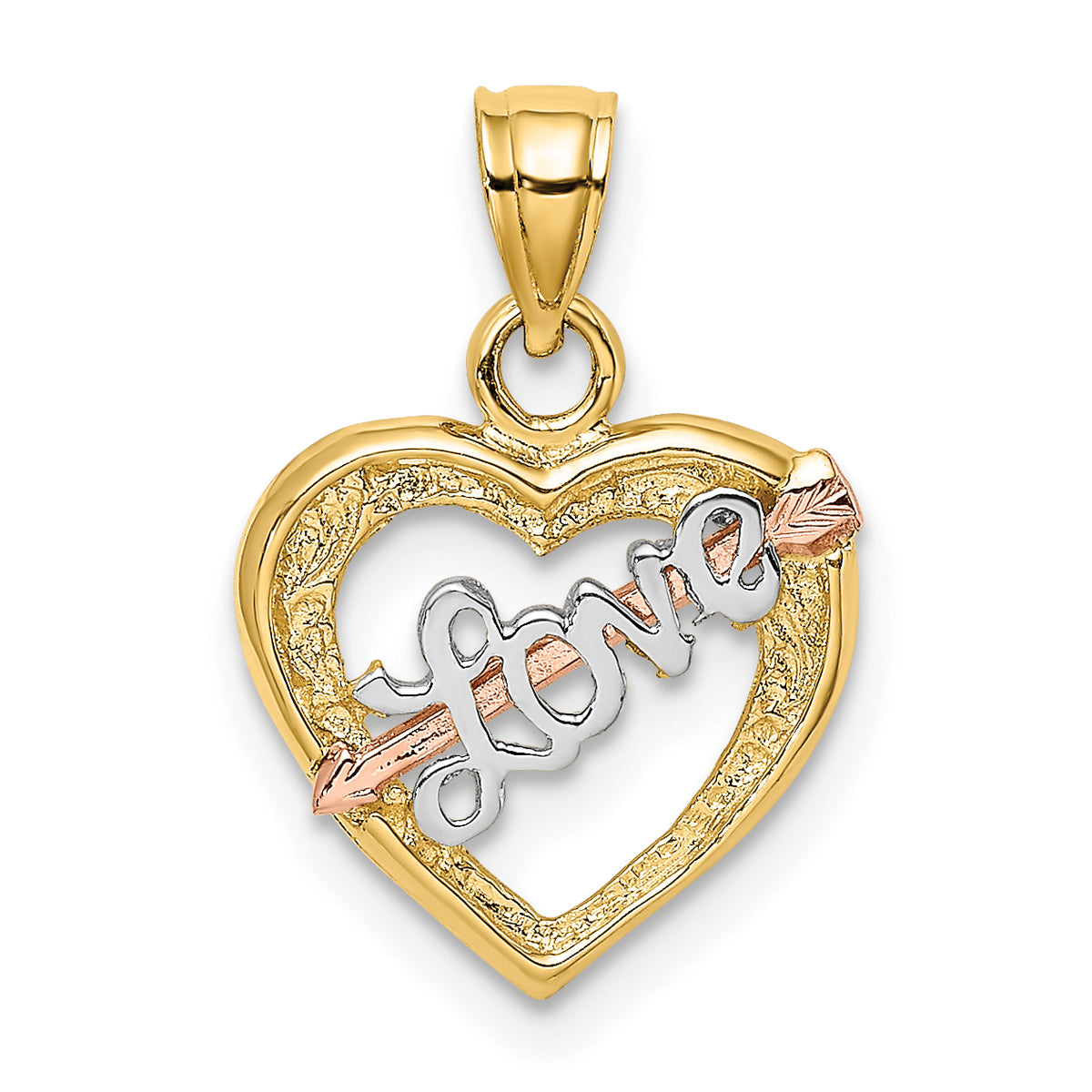 14k Yellow and Rose Gold w/ White Rhodium LOVE Heart w/ Arrow Charm