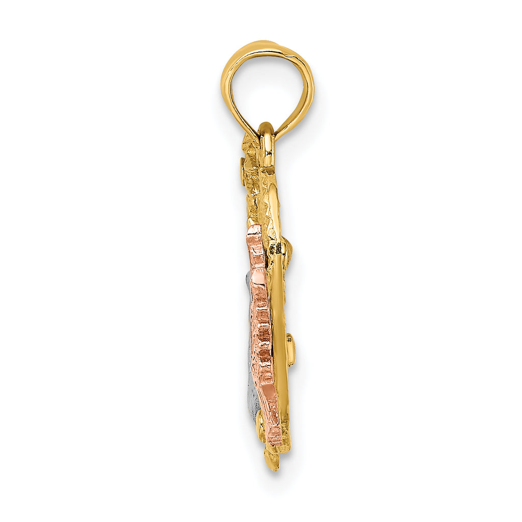 14k Yellow and Rose Gold w/Rhodium LOVE w/Doves Heart Charm