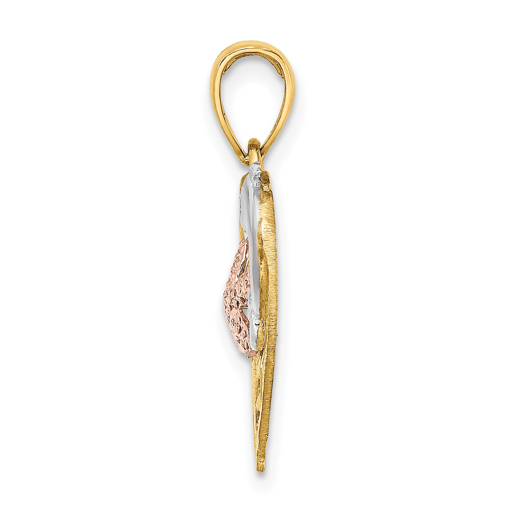 14K Two-tone w/White Rhodium Dolphin and Starfish In Heart Charm