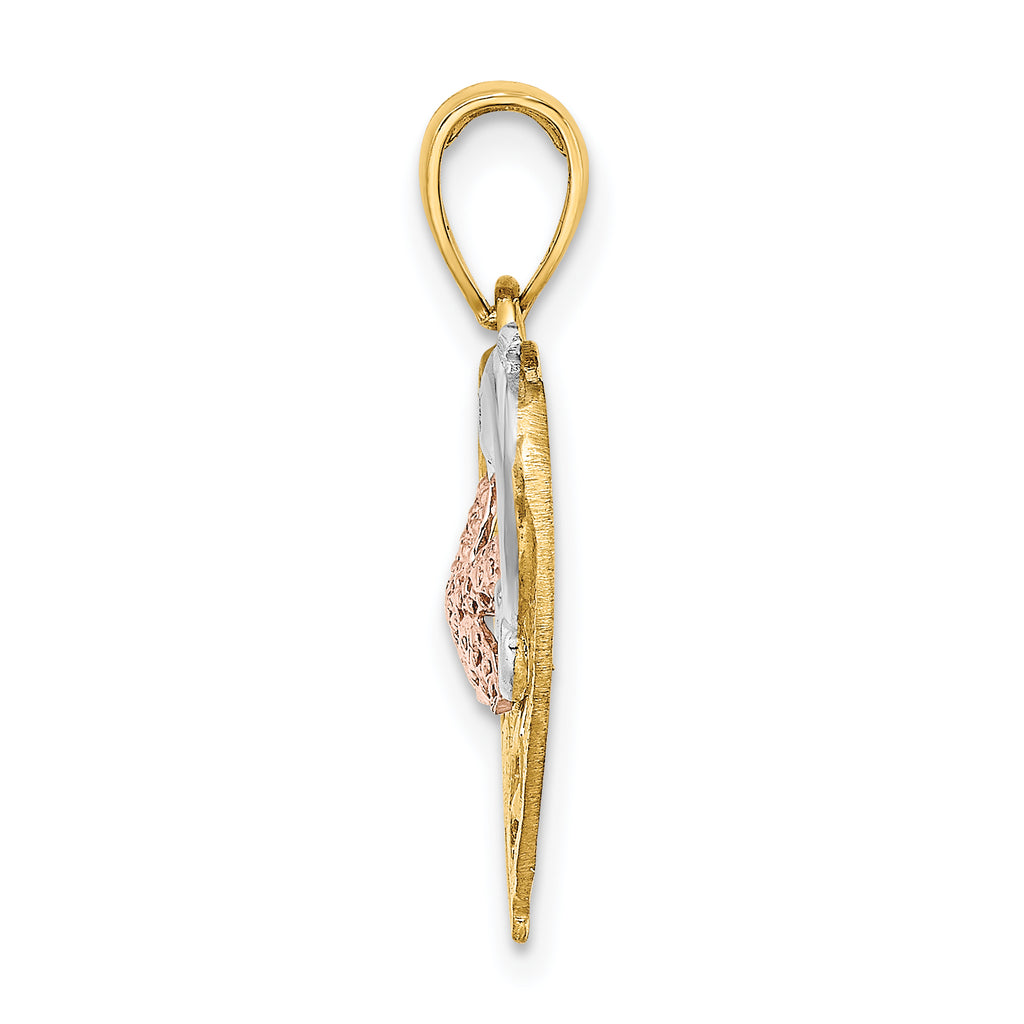 14K Two-tone w/White Rhodium Dolphin and Starfish In Heart Charm