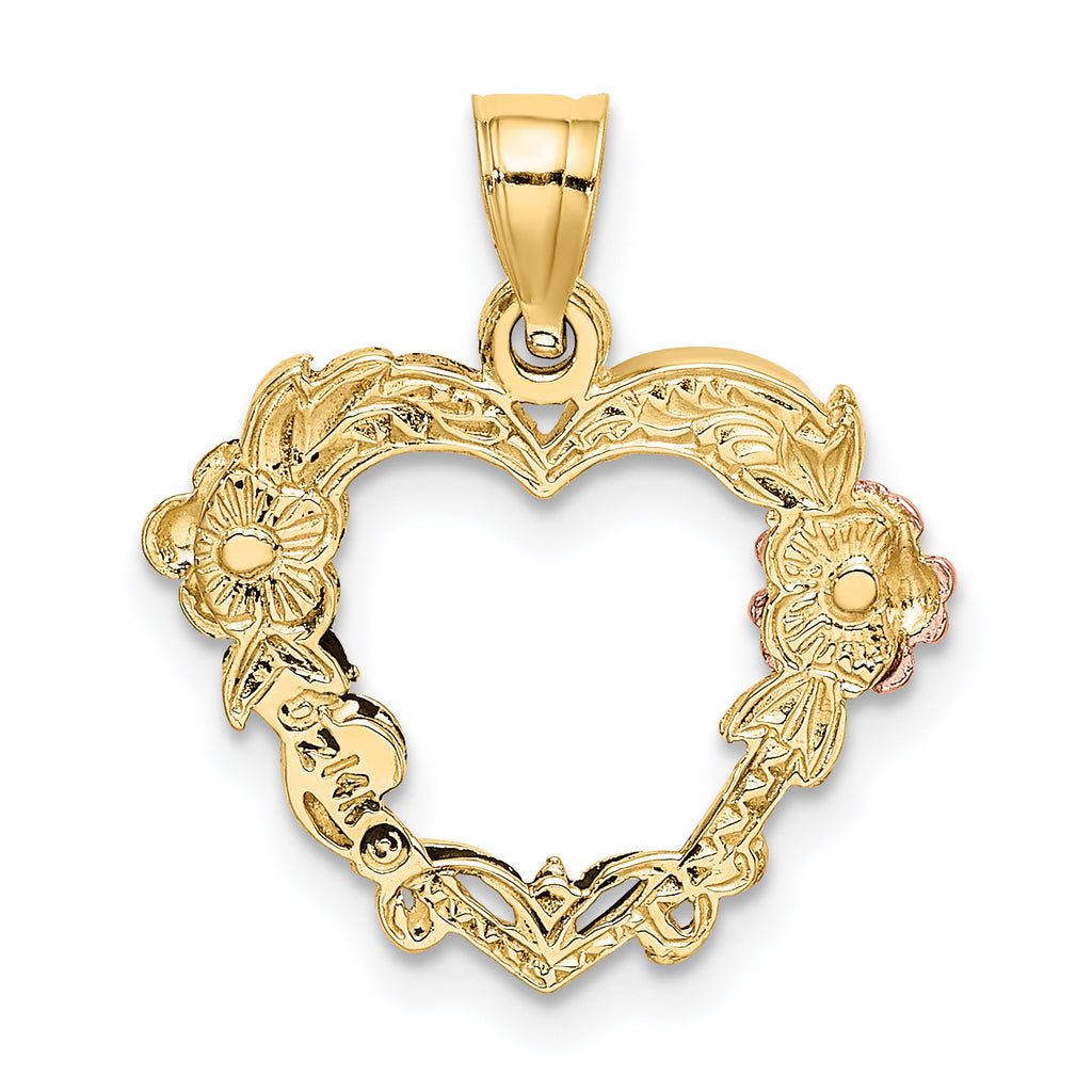 14k Two-tone with White Rhodium Flower In Heart Charm