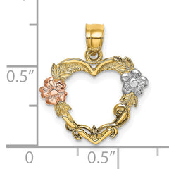 14k Two-tone with White Rhodium Flower In Heart Charm