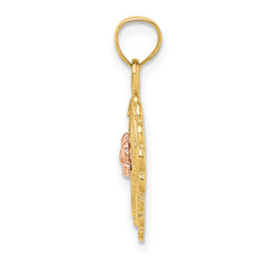 14k Yellow and Rose Gold Flower In Heart Basket Charm