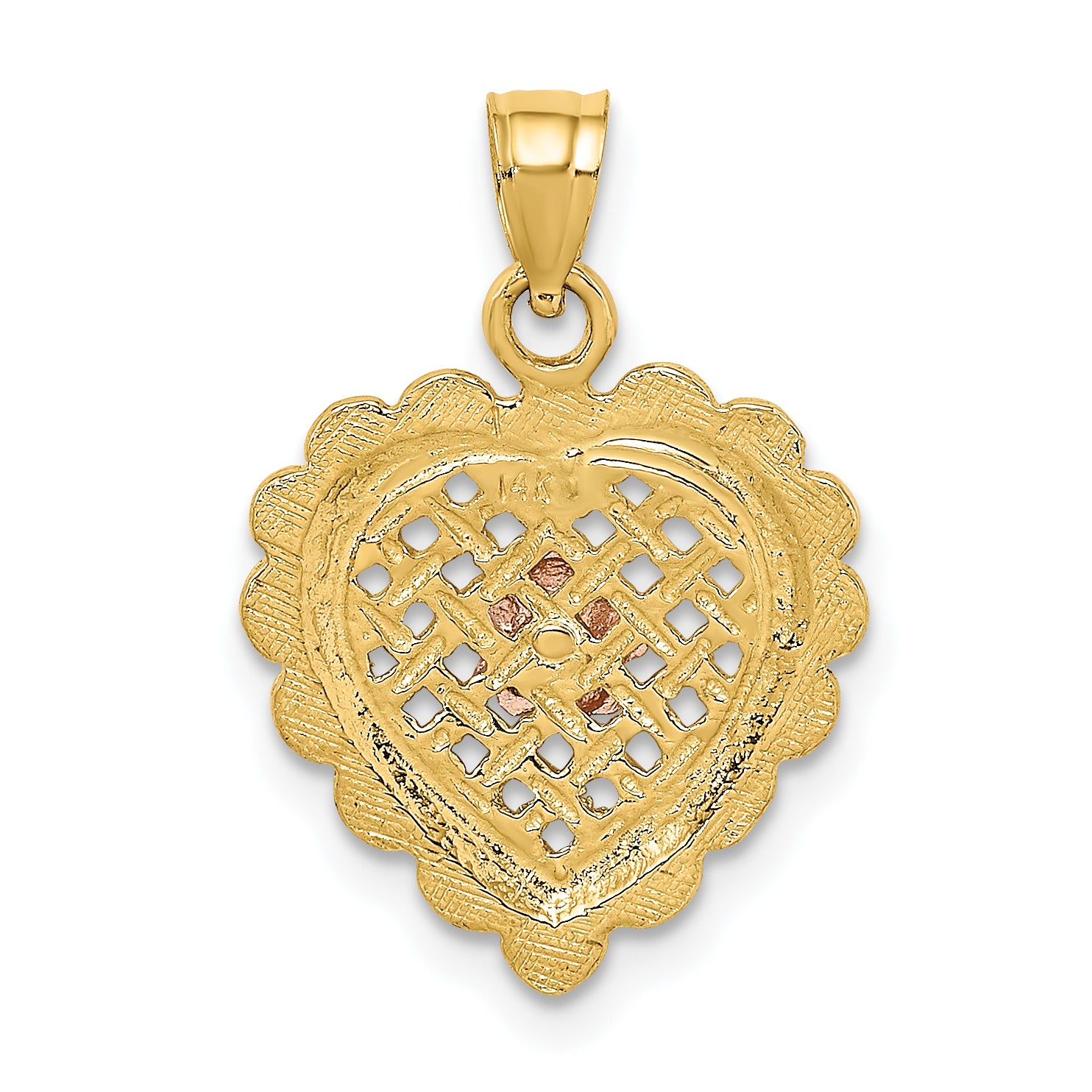 14k Yellow and Rose Gold Flower In Heart Basket Charm