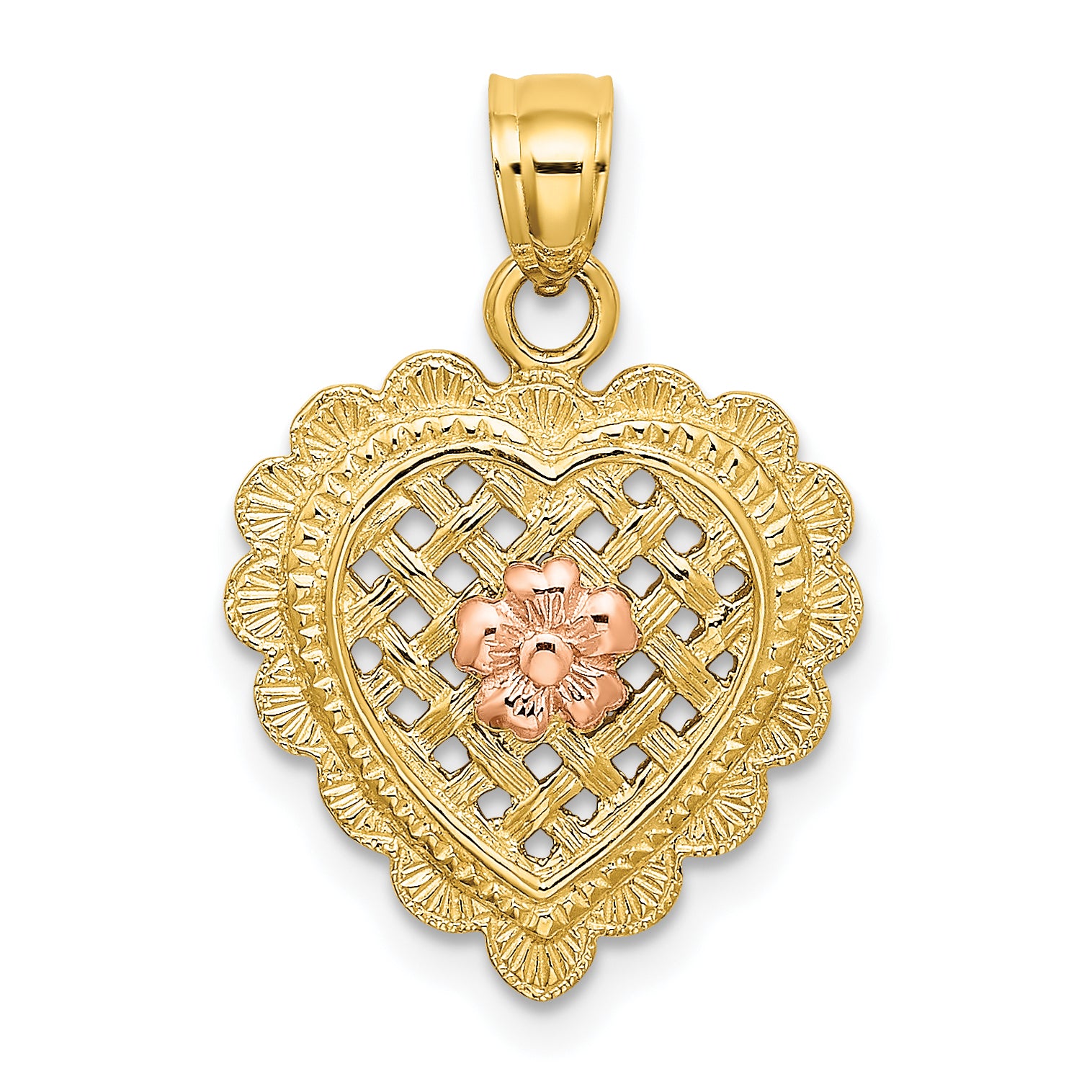 14k Yellow and Rose Gold Flower In Heart Basket Charm Main image