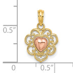 14k Yellow and Rose Polished and Textured Heart Charm