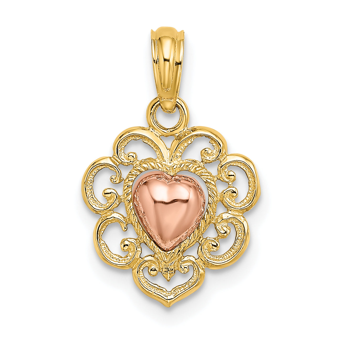14k Yellow and Rose Polished and Textured Heart Charm Main image
