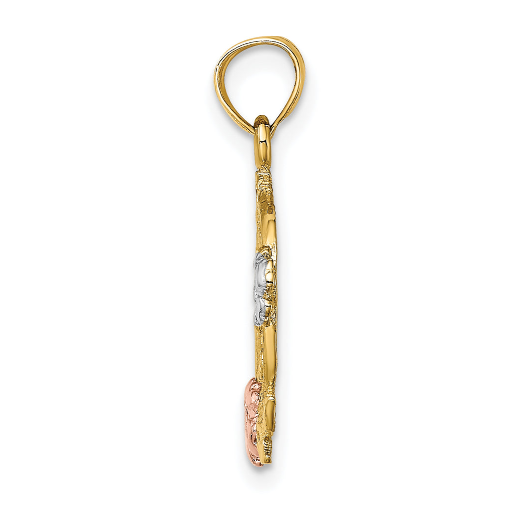14k Two-tone w/White Rhodium #1 MOM w/Flower Charm