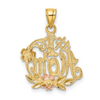 14k Two-tone w/White Rhodium #1 MOM w/Flower Charm
