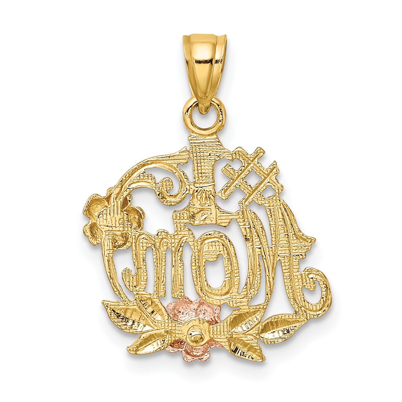 14k Two-tone w/White Rhodium #1 MOM w/Flower Charm