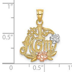 14k Two-tone w/White Rhodium #1 MOM w/Flower Charm