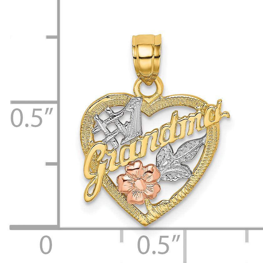 14k Two-tone  White Rhodium #1 GRANDMA In Heart Charm