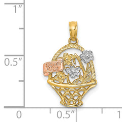 14k Two-Tone w/White Rhodium Flower Basket w/I LOVE YOU Charm
