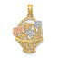 14k Two-Tone w/White Rhodium Flower Basket w/I LOVE YOU Charm