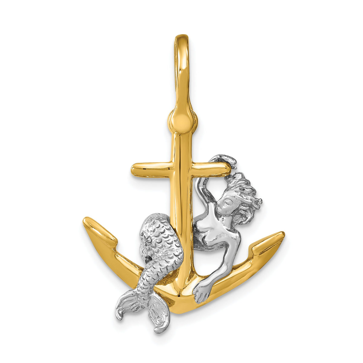 Anchor & Mermaid Charm in 14K Two-Tone Gold, 32mm - Sophia Jewelers Main image