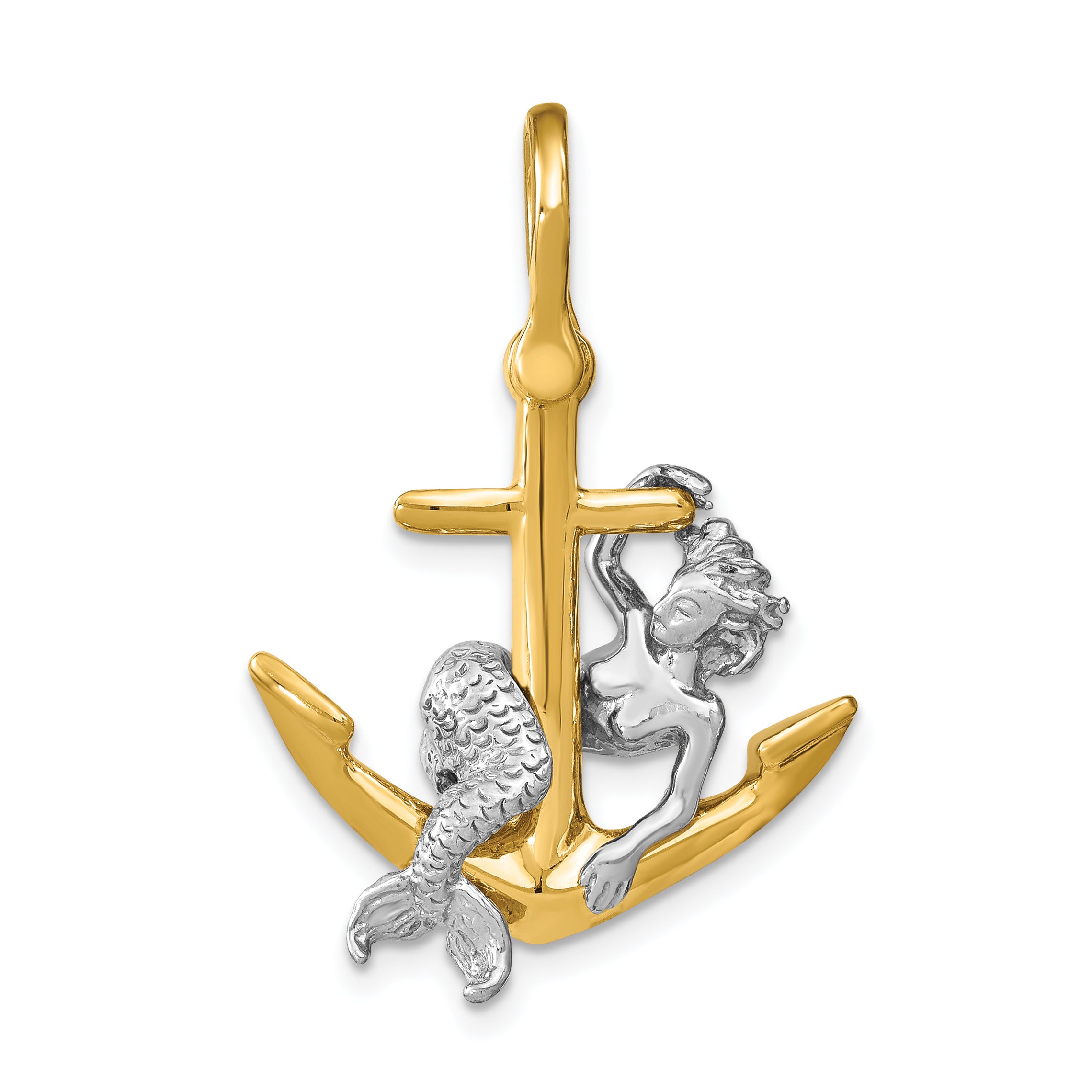 14K Two-Tone 3-D Anchor and Mermaid Charm Main image