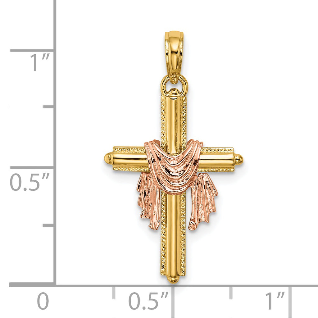 14K Two-Tone Cross w/ Drape Charm