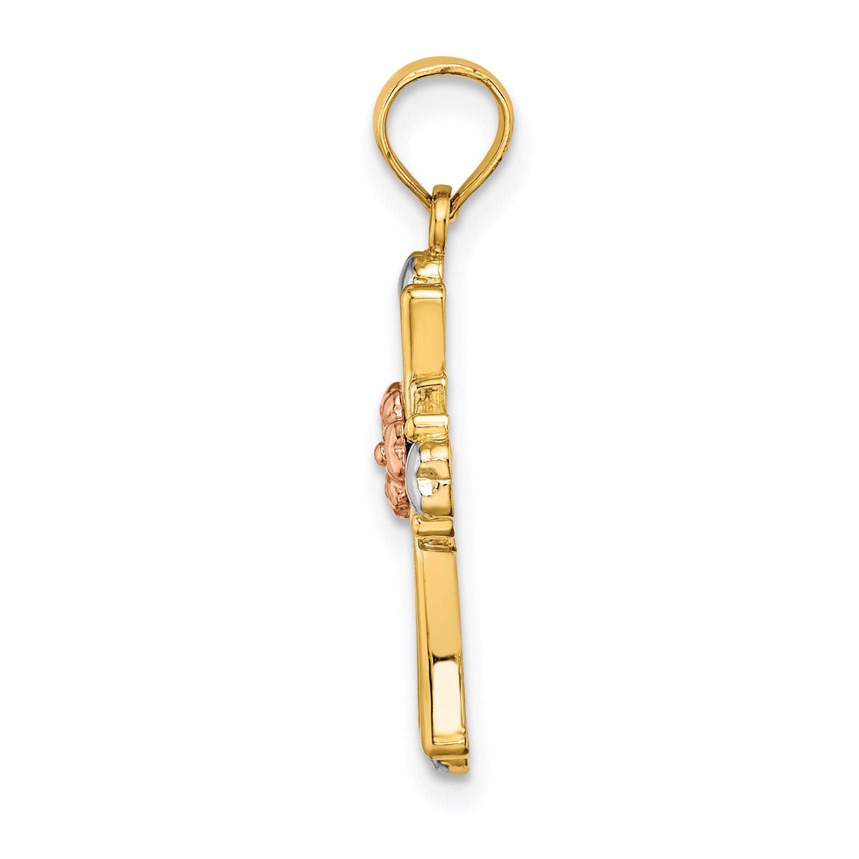 14K Two-tone w/White Rhodium Cross w/Flower and Heart Charm Secondary image