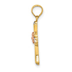 14K Two-tone w/White Rhodium Cross w/Flower and Heart Charm