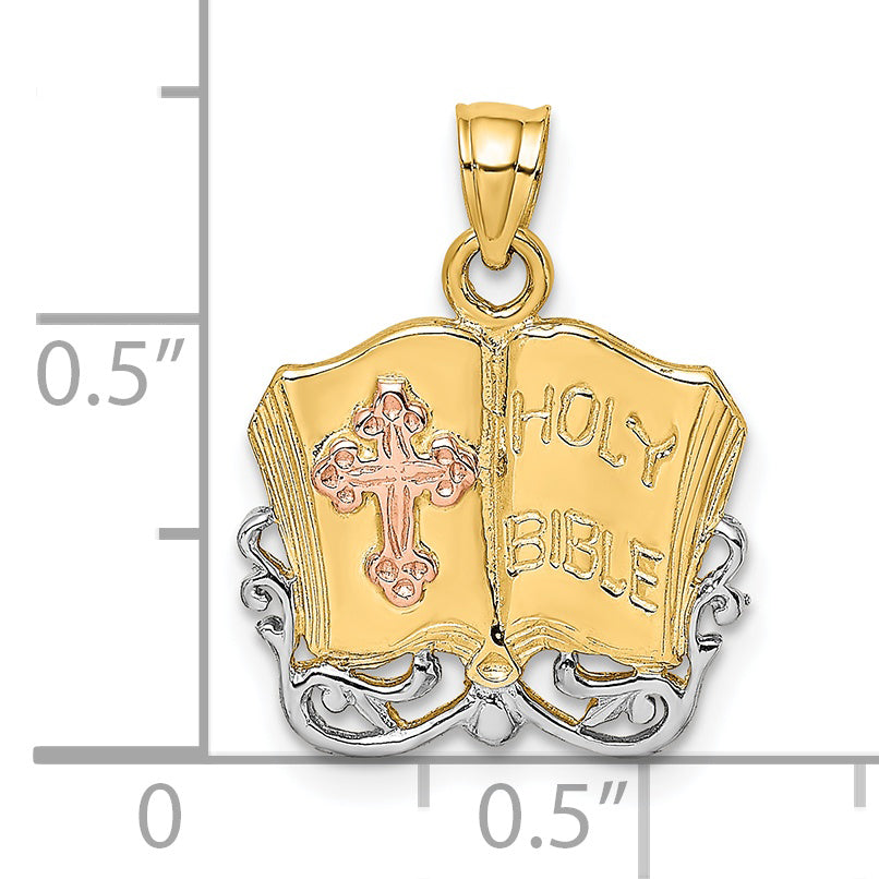 14K Two-tone w/White Rhodium Holy Bible w/Cross Charm