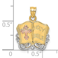 14K Two-tone w/White Rhodium Holy Bible w/Cross Charm