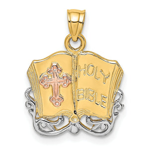 Open Holy Bible with Cross Charm in 14K Two-Tone Gold, 22mm - Sophia Jewelers