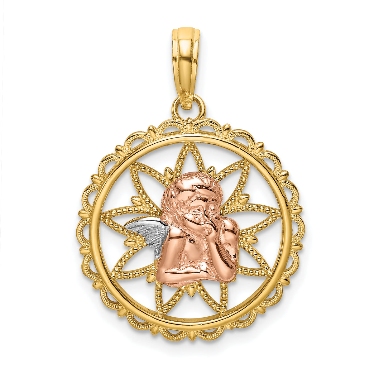 14K Two-tone w/White Rhodium Cut-out Angel Charm