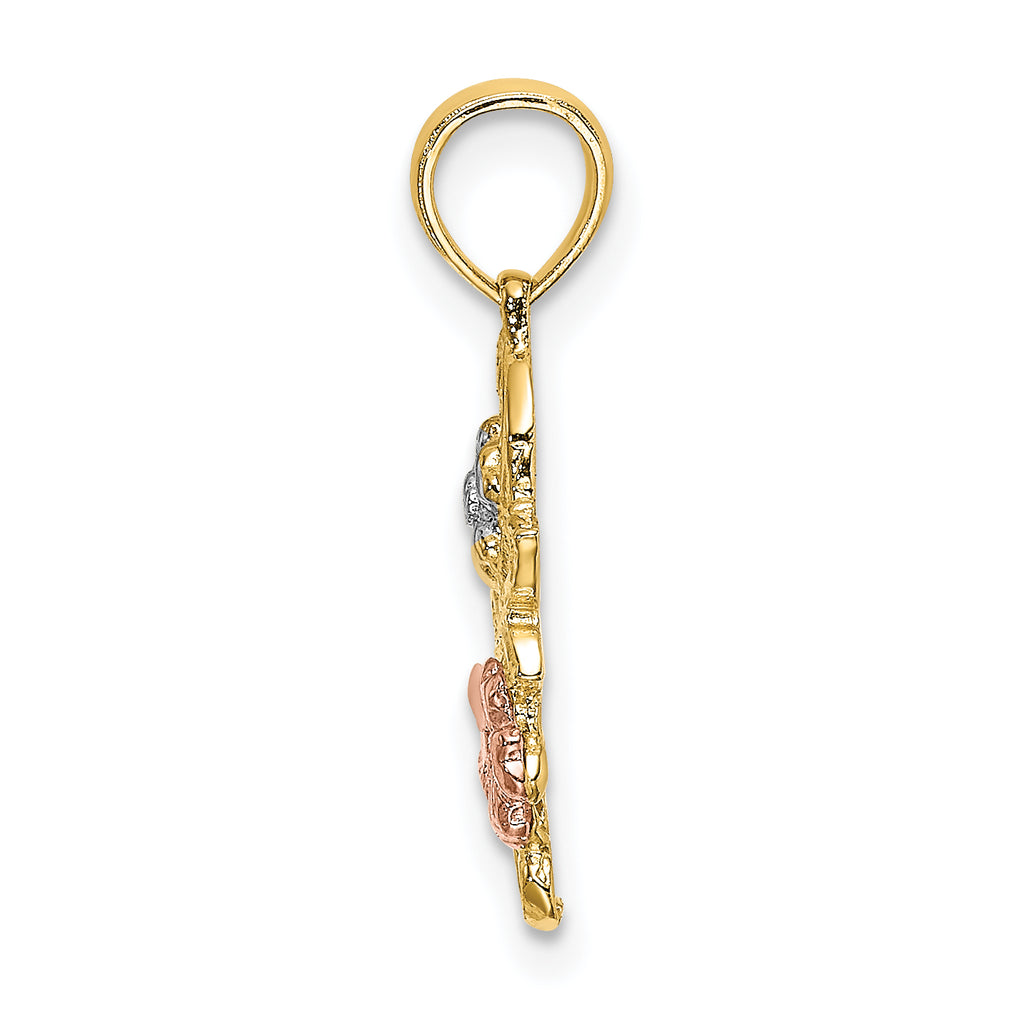 14k Two-tone with White Rhodium Flowers Charm