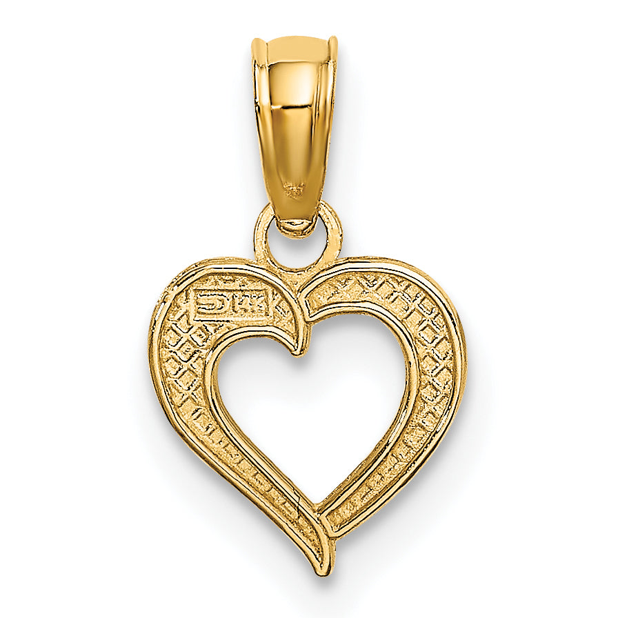 14k with White Rhodium Textured Mini Heart Charm