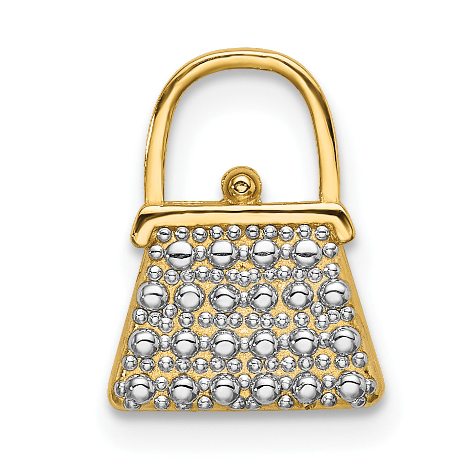 14K W/ Rhodium Textured and Polished Purse Charm Main image