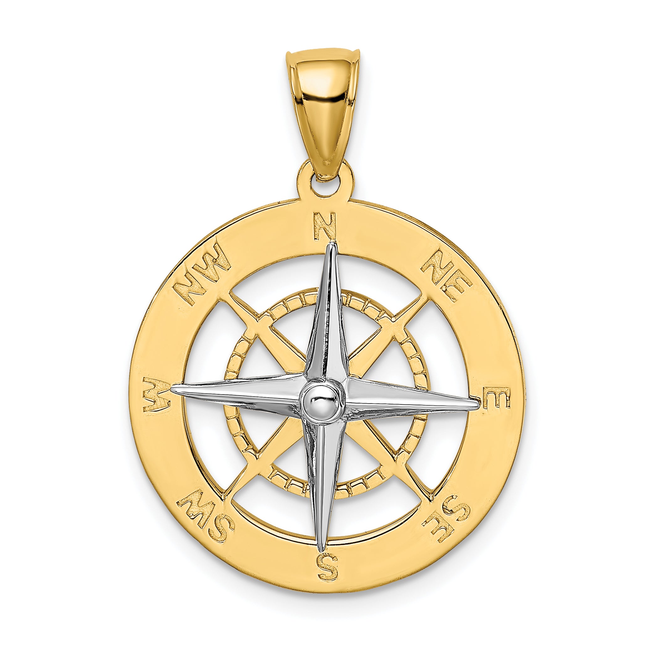 14K Nautical Compass w/White Gold Needle Charm