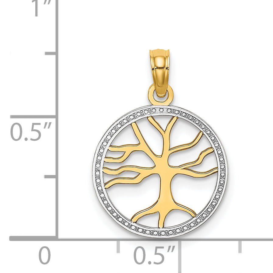 14k w/Rhodium Tree of Life in Round Frame Charm