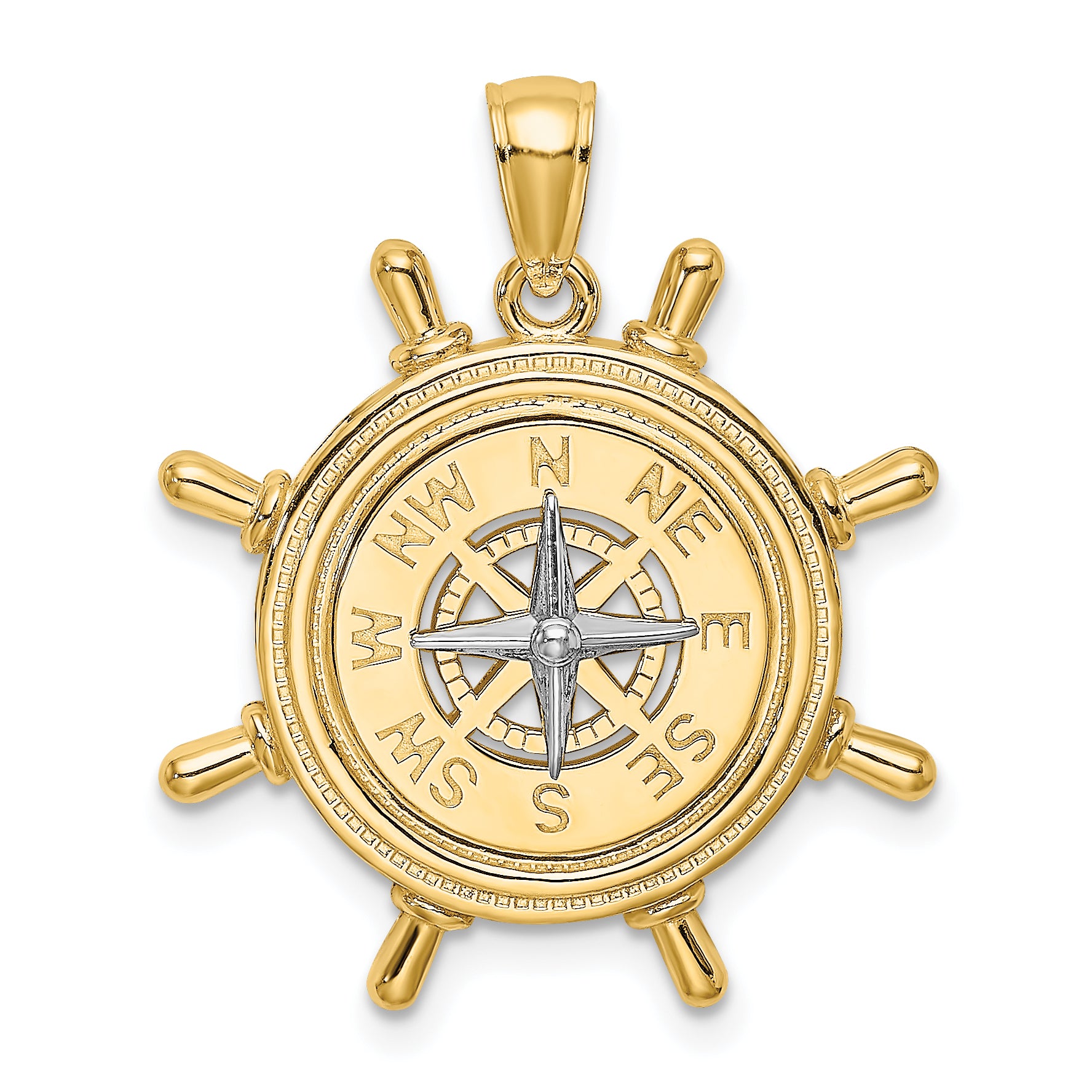 14K Two-tone Ship's Wheel w/ Nautical Compass Charm Main image