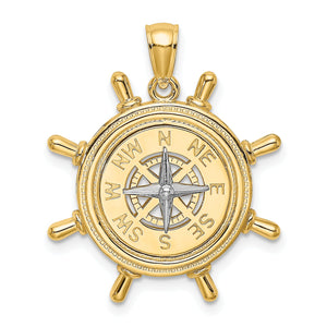 Ships Wheel & Nautical Compass Charm in 14K Two-Tone Gold, 30mm - Sophia Jewelers