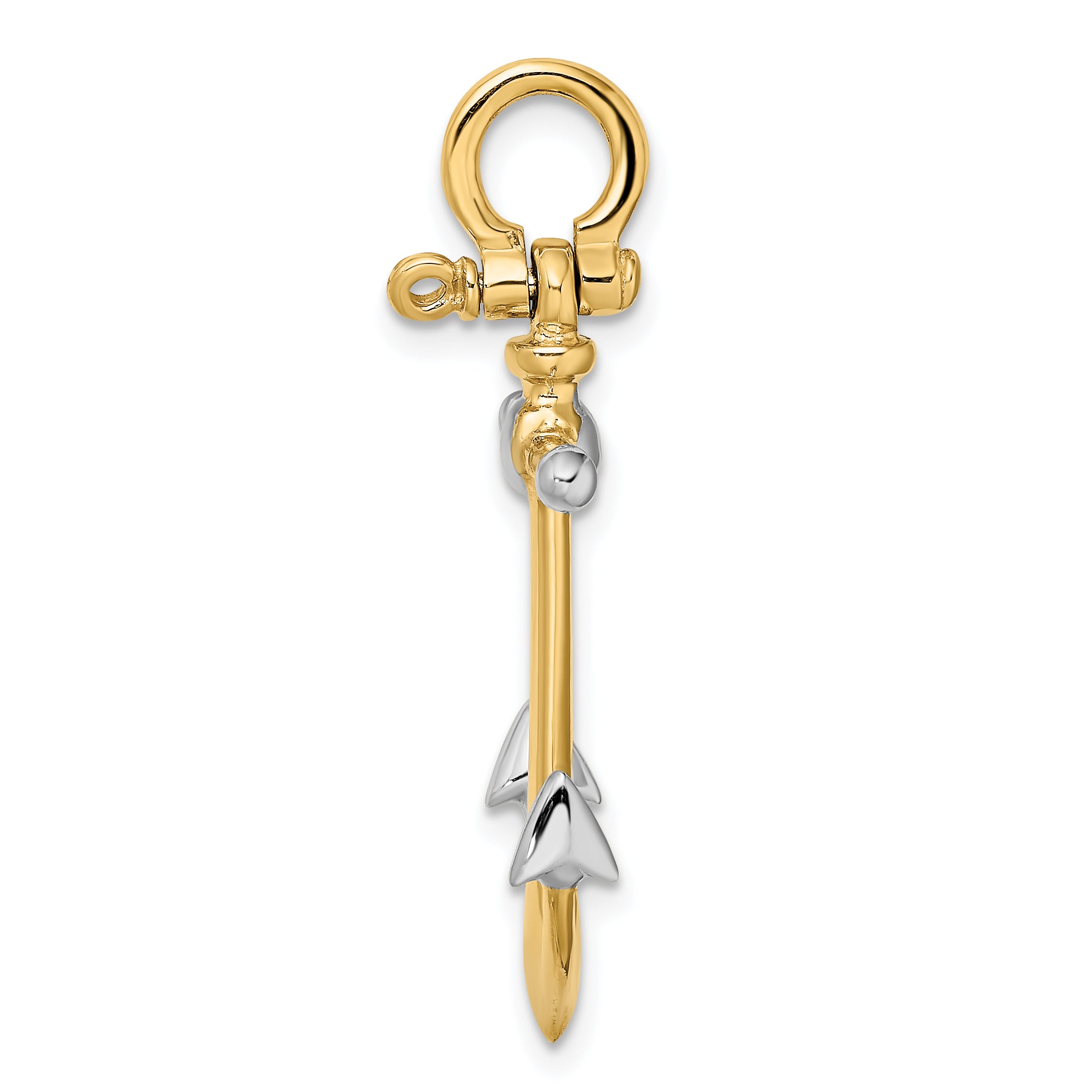 14K w/Rhodium 3-D Anchor w/Long T Bar and Shackle Bail Charm