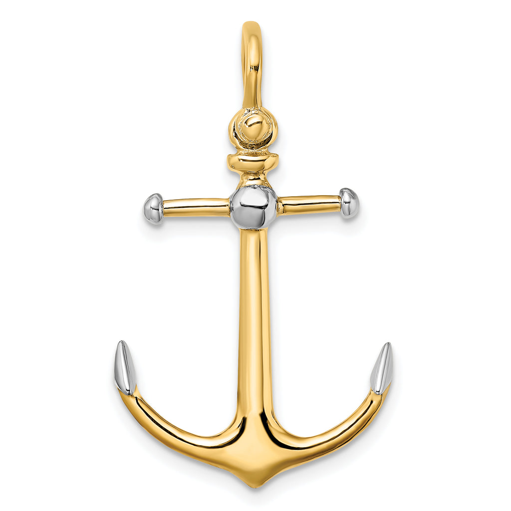 14K and White Rhodium 3-D Anchor with Long T-Bar and Shackle Bail Charm