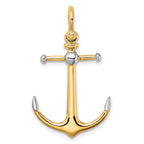 14K and White Rhodium 3-D Anchor with Long T-Bar and Shackle Bail Charm