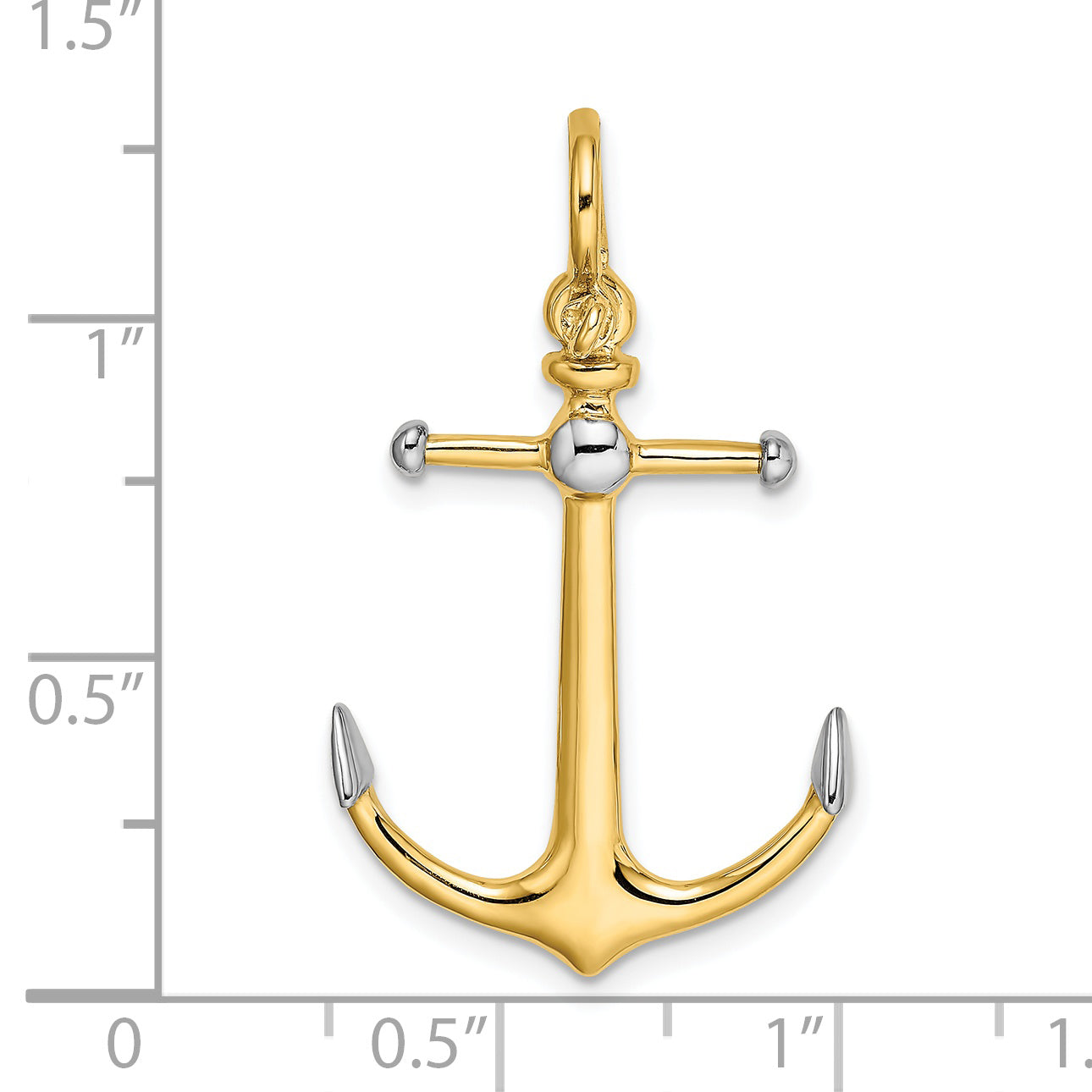 14K and White Rhodium 3-D Anchor with Long T-Bar and Shackle Bail Charm