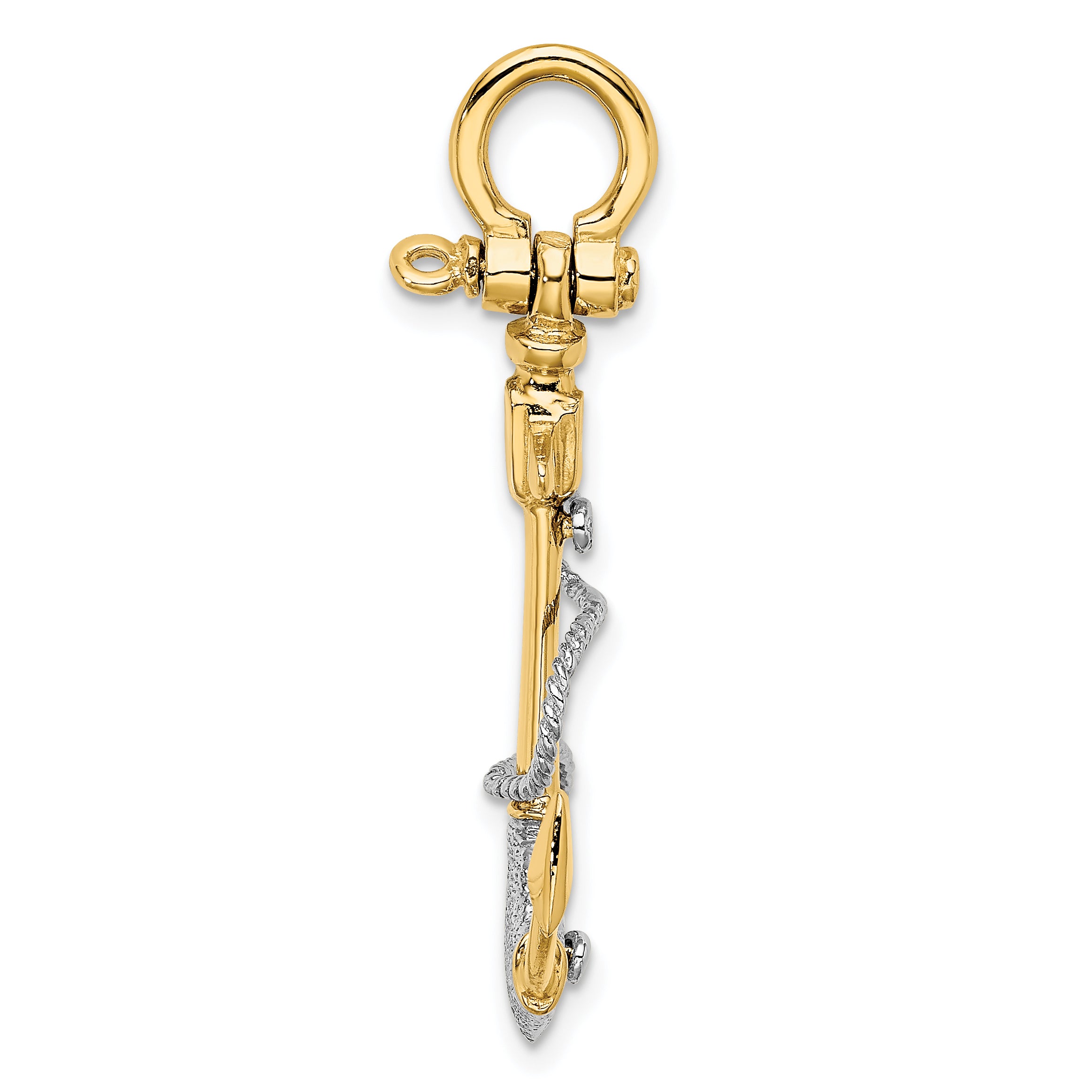 14K Two-tone 3-D Textured Anchor w/Rope w/Shackle Bail Charm Secondary image