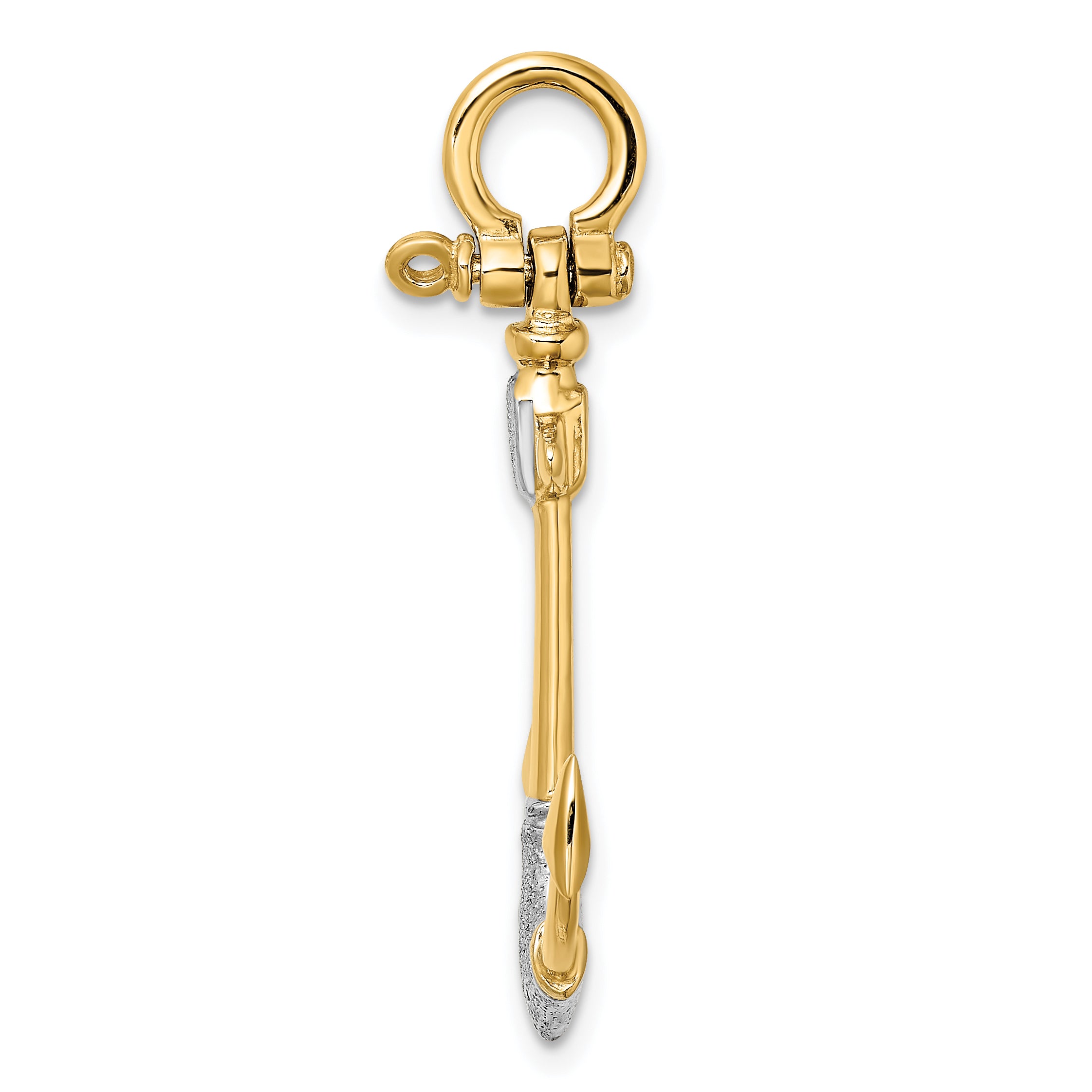 14K Yellow Gold With Rhodium 3-D Textured Anchor W/ Shackle Bail Charm Secondary image