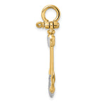 14K w/Rhodium 3-D Textured Anchor W/ Shackle Bail Charm