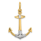 14K w/Rhodium 3-D Textured Anchor W/ Shackle Bail Charm