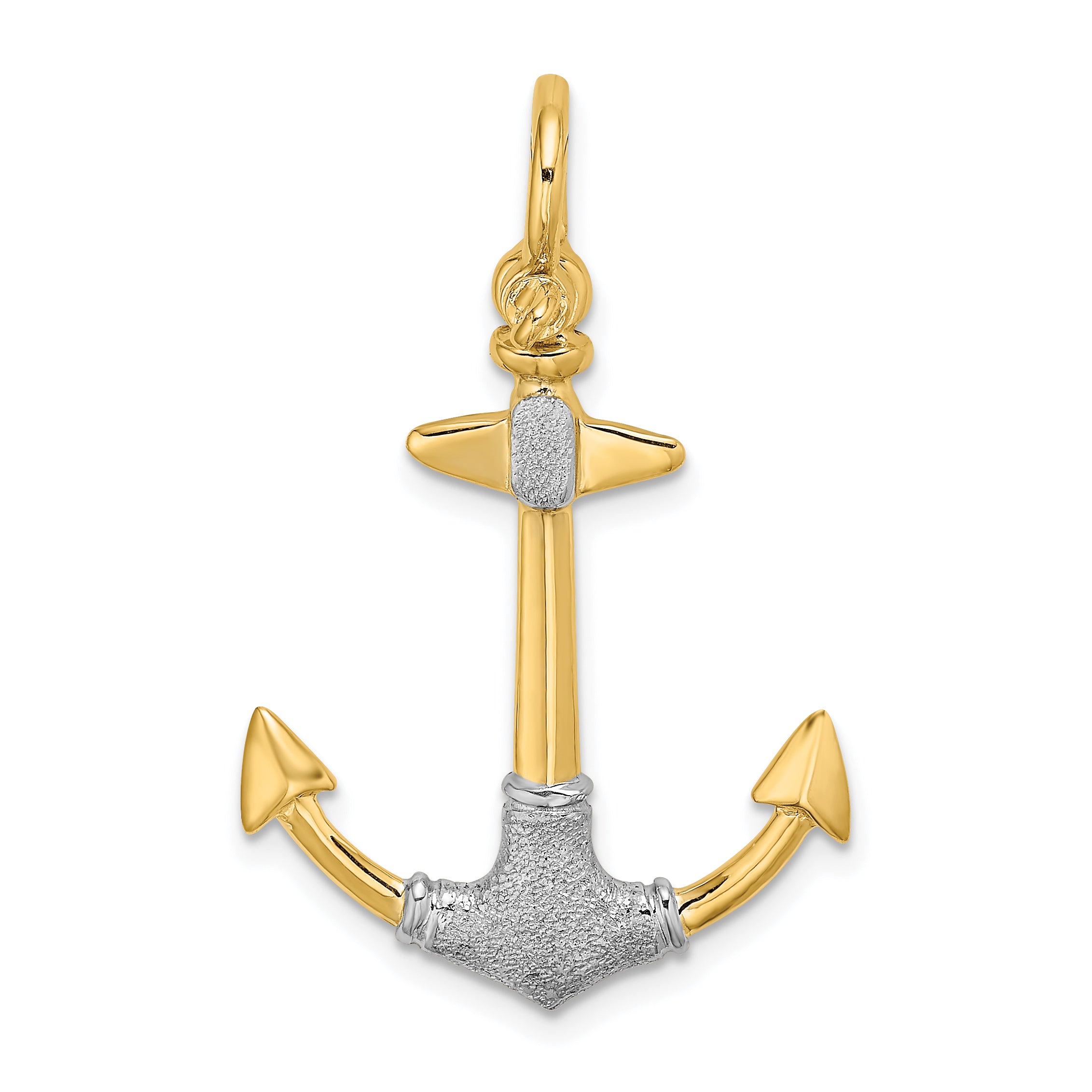 14K w/Rhodium 3-D Textured Anchor W/ Shackle Bail Charm Main image