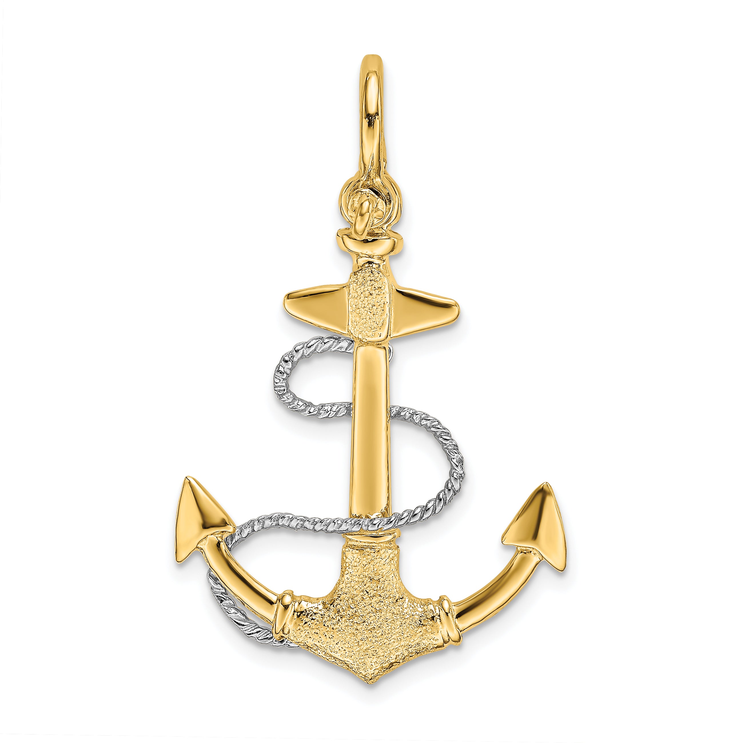 14K Two-tone 3-D Small Anchor w/Rope and Shackle Bail Charm Main image