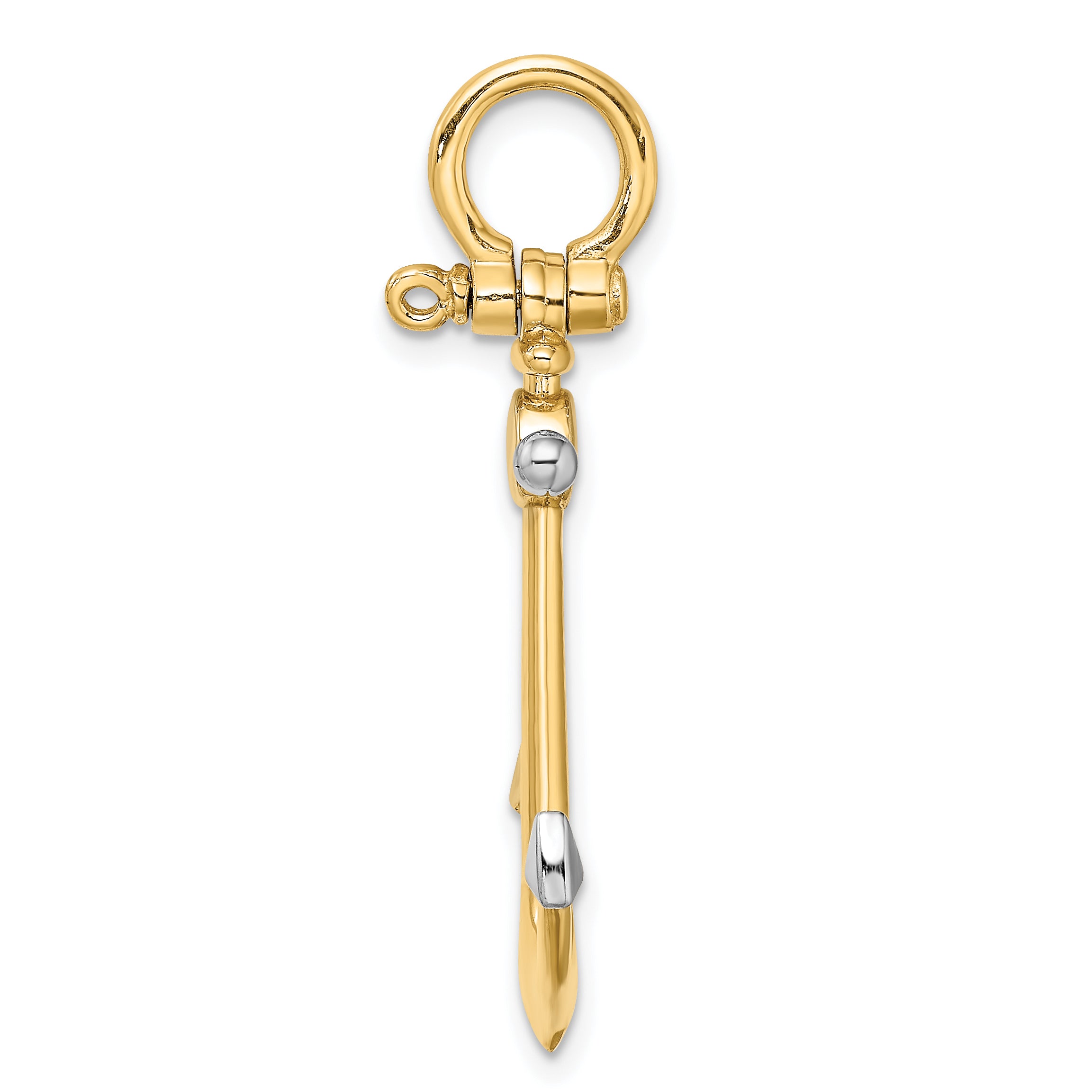 14K w/Rhodium 3-D Anchor w/Shackle Bail Charm