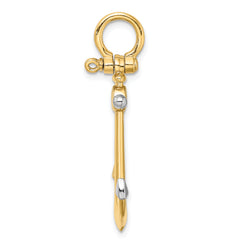 14K w/Rhodium 3-D Anchor w/Shackle Bail Charm