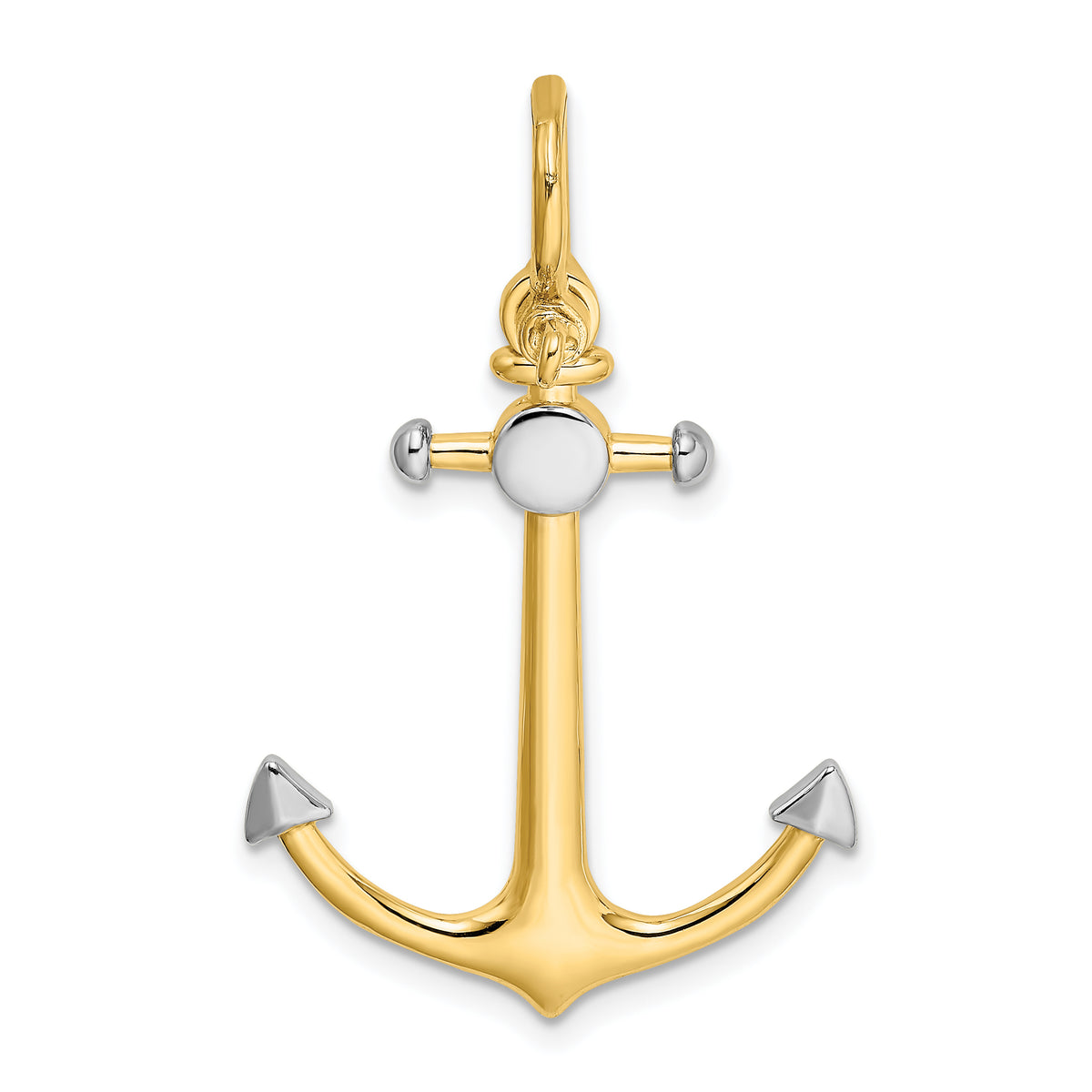 14K w/Rhodium 3-D Anchor w/Shackle Bail Charm