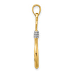 14K w/Rhodium 3-D Fish Hook With Rope Charm