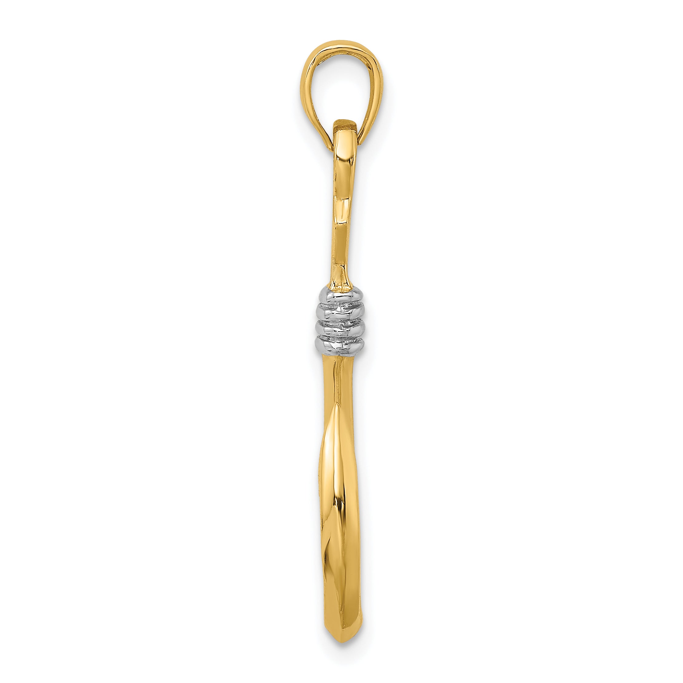 14K w/Rhodium 3-D Fish Hook With Rope Charm