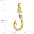 14K w/Rhodium 3-D Fish Hook With Rope Charm